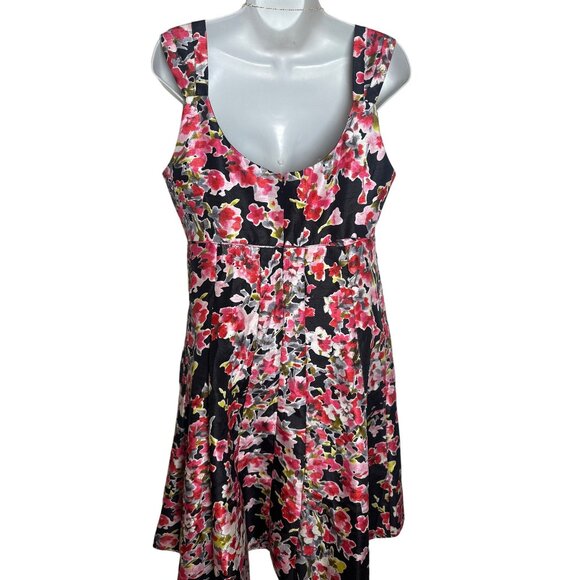 Jessica H Dress Black Pink Floral Sleeveless Empire Waist Fit & Flare Size 10 - Picture 3 of 6